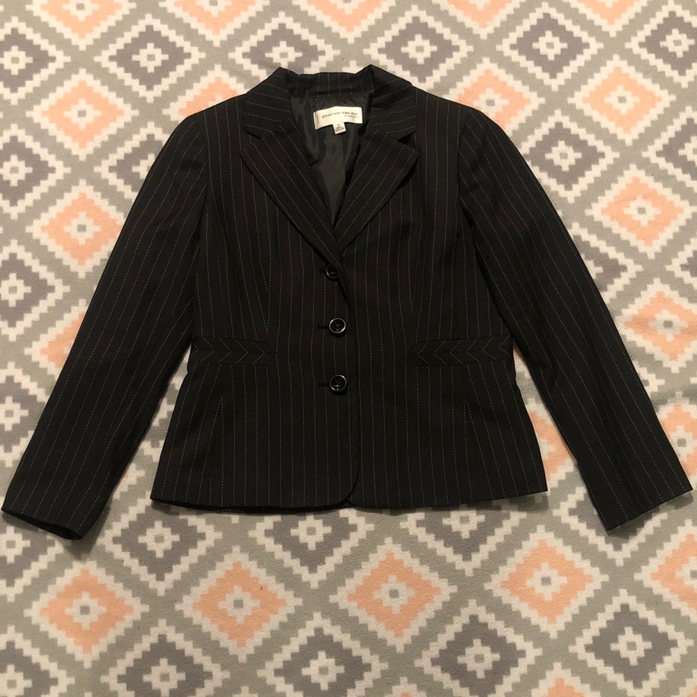 Jones New York Petites Black Pinstripe Suit Jacket Size 12P